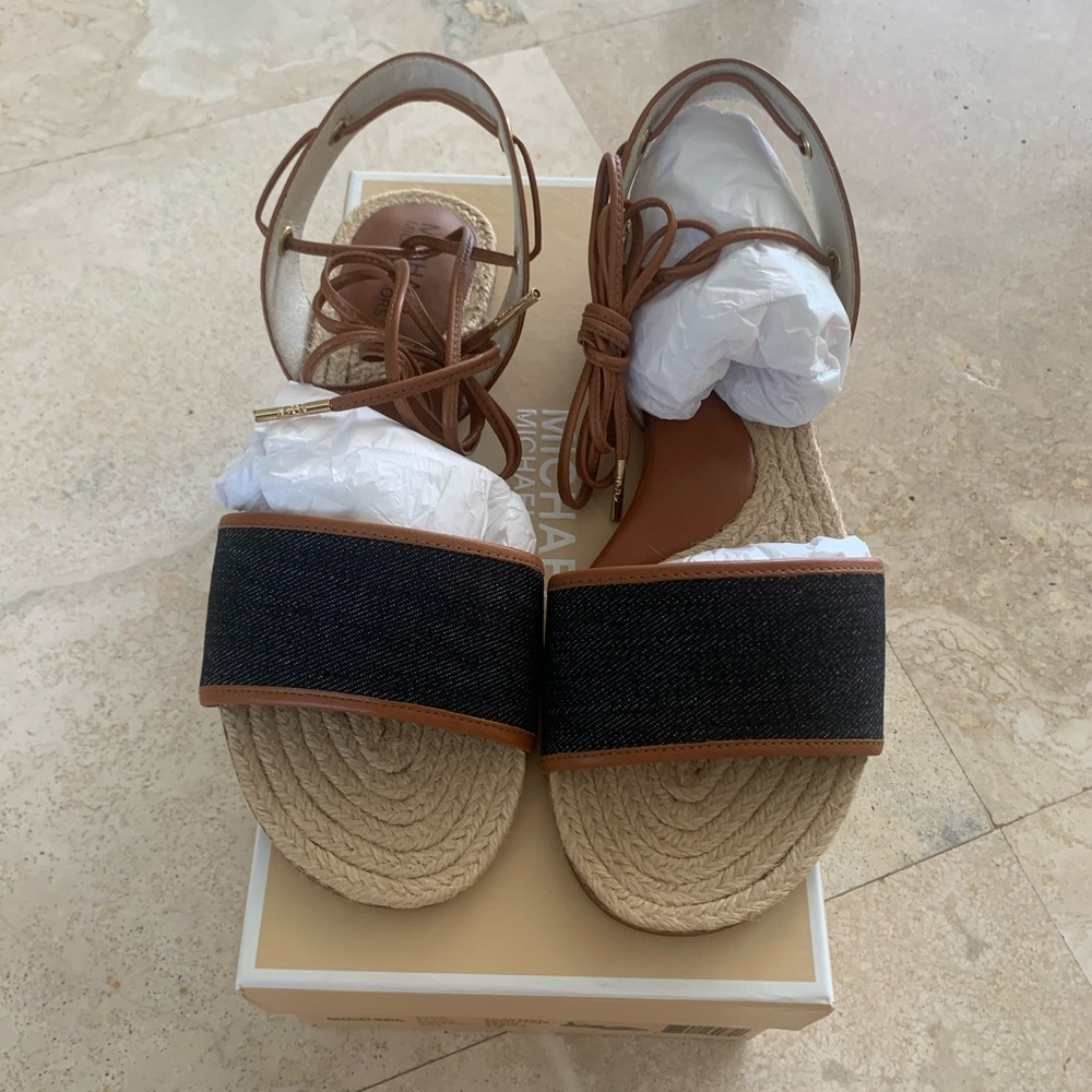 Michael Kors Lilah Flat Strappy Sandal Denim Canvas NIB